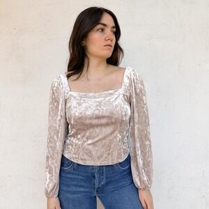 Anthropologie Jessima‎ Crushed Velvet Top Womens Small Square Neck Blush Pink